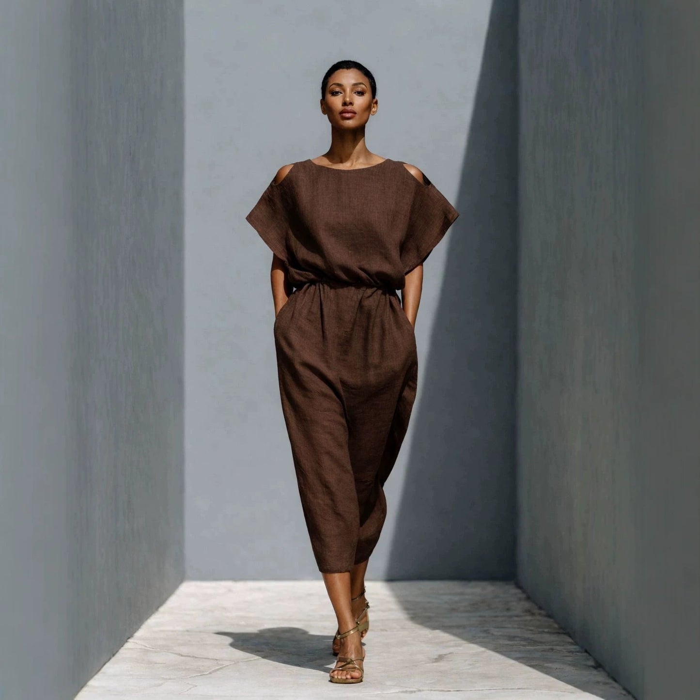 Women's Batwing Sleeve Off-Shoulder Elastic Waist Maxi Dress FitiqueFit