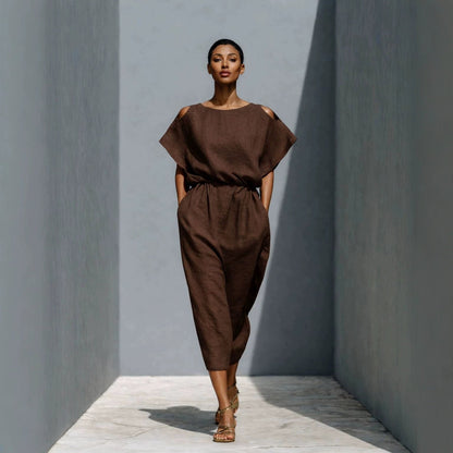 Women's Batwing Sleeve Off-Shoulder Elastic Waist Maxi Dress FitiqueFit