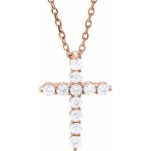 14K Rose 1/4 CTW Lab-Grown Diamond Cross 16-18" Necklace Ethereal Legacy Boutiques