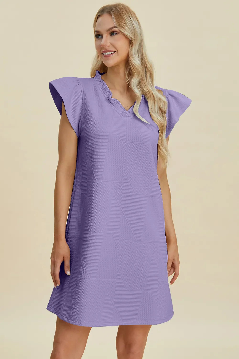 Double Take Full Size Ruffled V-Neck Cap Sleeve Dress West2East Surf