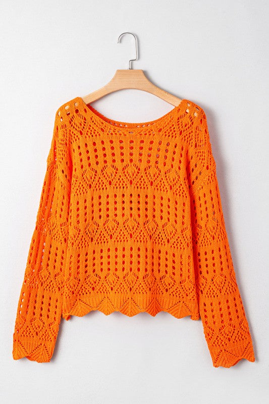Solid Open Crochet Scallop Edge Sweater Shop Style & More | Fresh Looks, Everyday Deals & Free Shipping