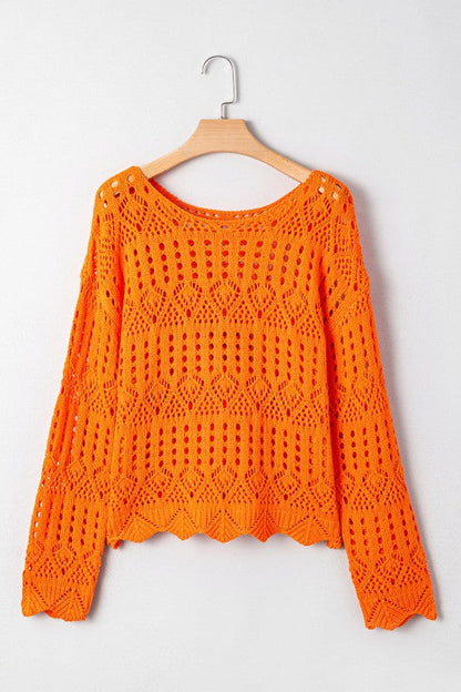 Solid Open Crochet Scallop Edge Sweater Shop Style & More | Fresh Looks, Everyday Deals & Free Shipping