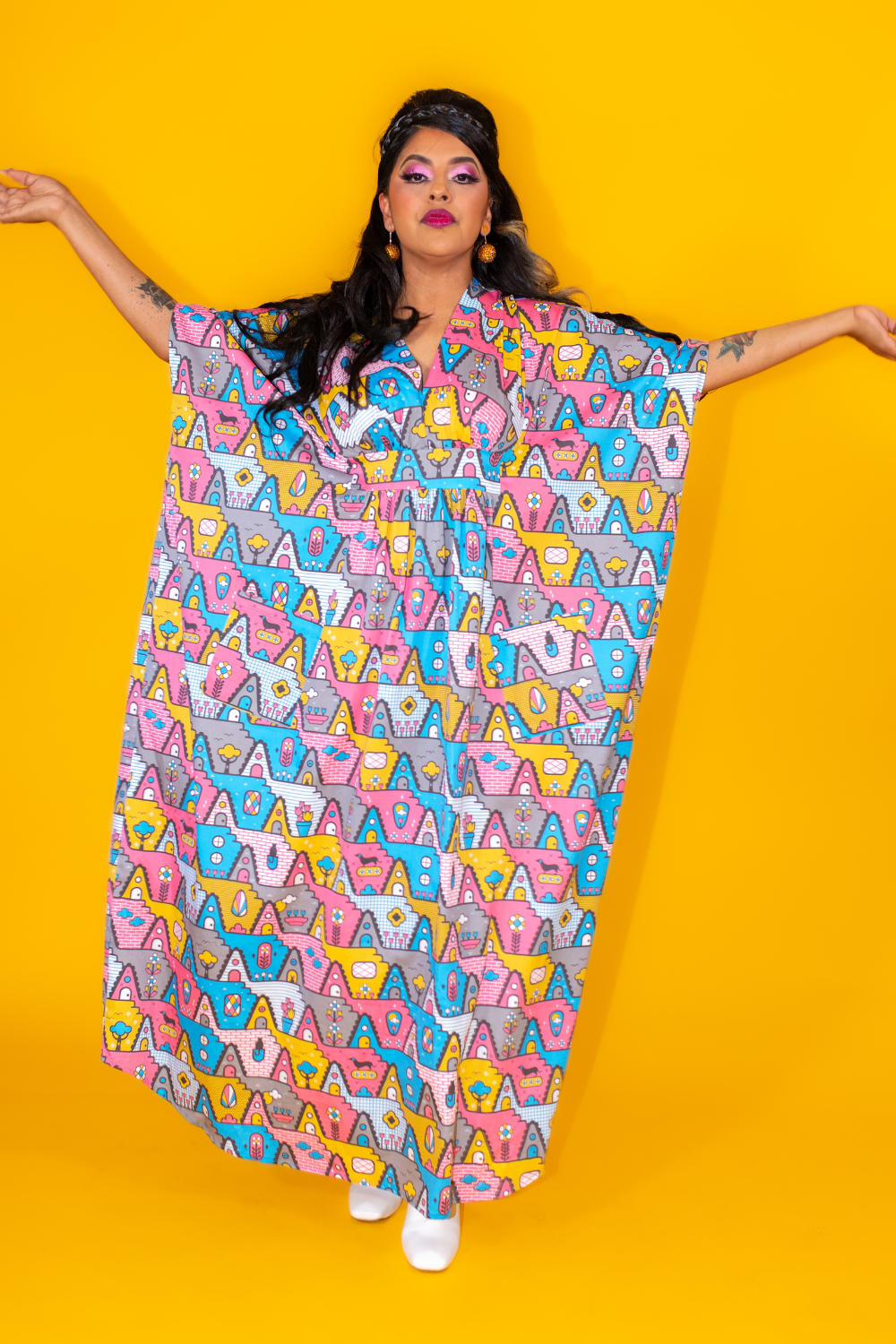 8-Bit A-Frames Pocket Caftan in 2 options Blue Platypus Clothing