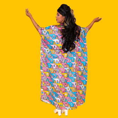 8-Bit A-Frames Pocket Caftan in 2 options Blue Platypus Clothing