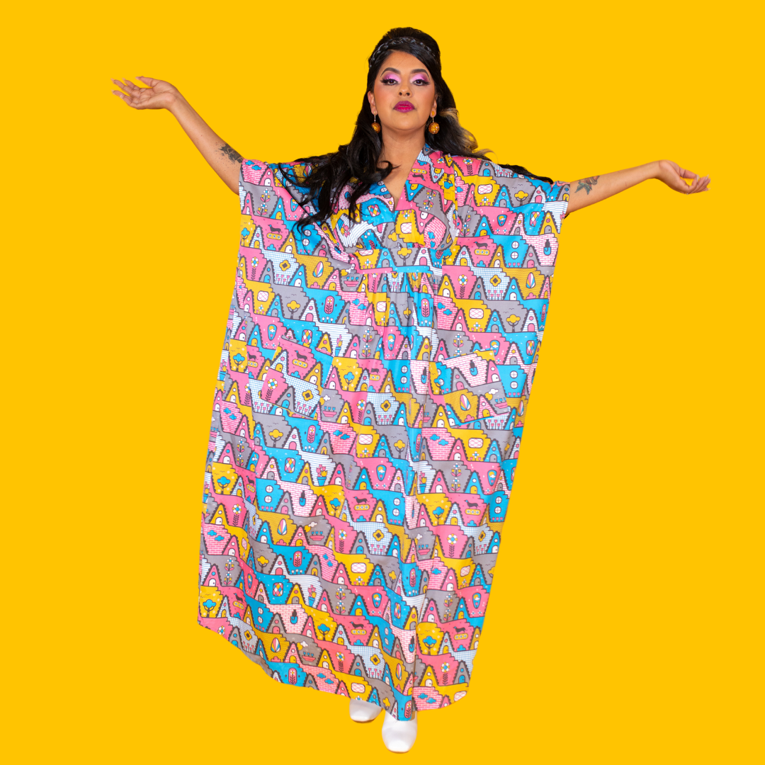 8-Bit A-Frames Pocket Caftan in 2 options Blue Platypus Clothing