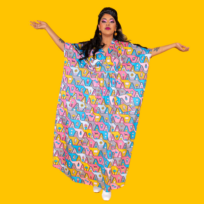 8-Bit A-Frames Pocket Caftan in 2 options Blue Platypus Clothing