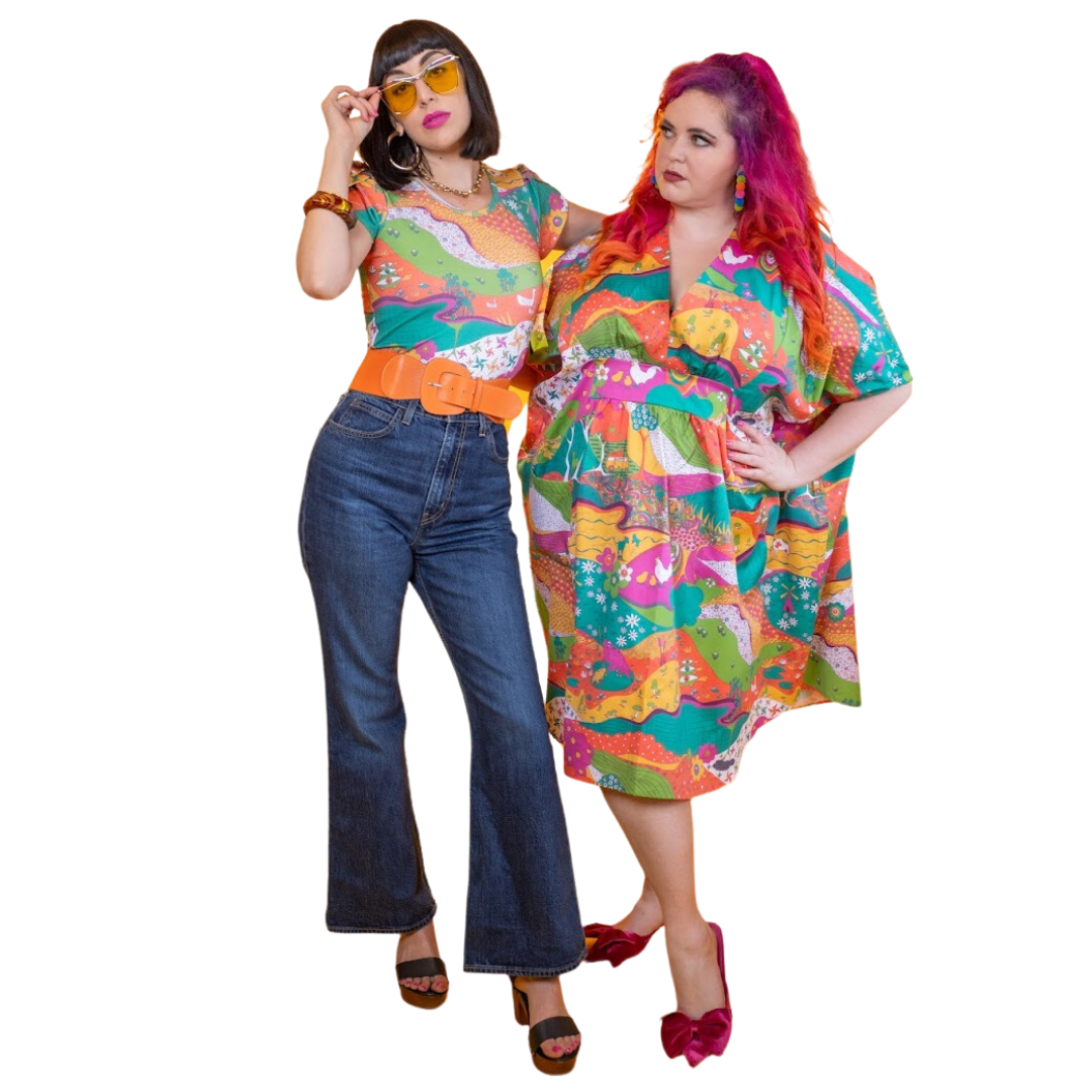 Luscious Landscape Tulip Sleeve Tee in Brilliant Emerald Blue Platypus Clothing