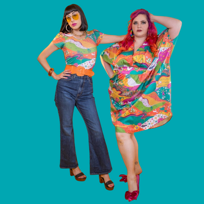 Luscious Landscape Tulip Sleeve Tee in Brilliant Emerald Blue Platypus Clothing