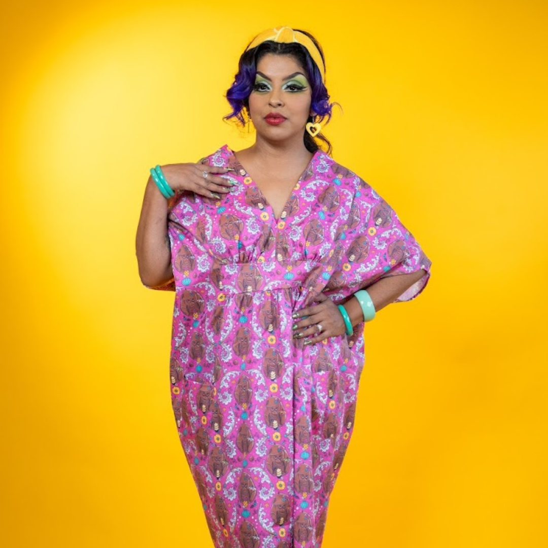 Monkey Business Maxi Caftan in Magenta Madness Blue Platypus Clothing