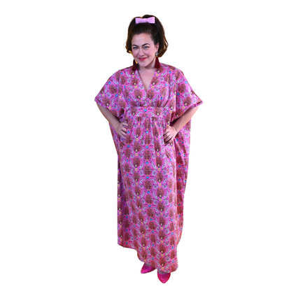 Monkey Business Maxi Caftan in Magenta Madness Blue Platypus Clothing