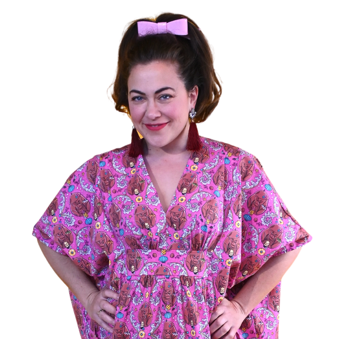 Monkey Business Maxi Caftan in Magenta Madness Blue Platypus Clothing