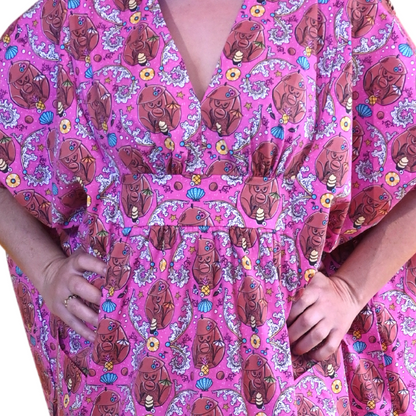 Monkey Business Maxi Caftan in Magenta Madness Blue Platypus Clothing