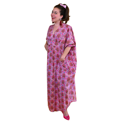 Monkey Business Maxi Caftan in Magenta Madness Blue Platypus Clothing