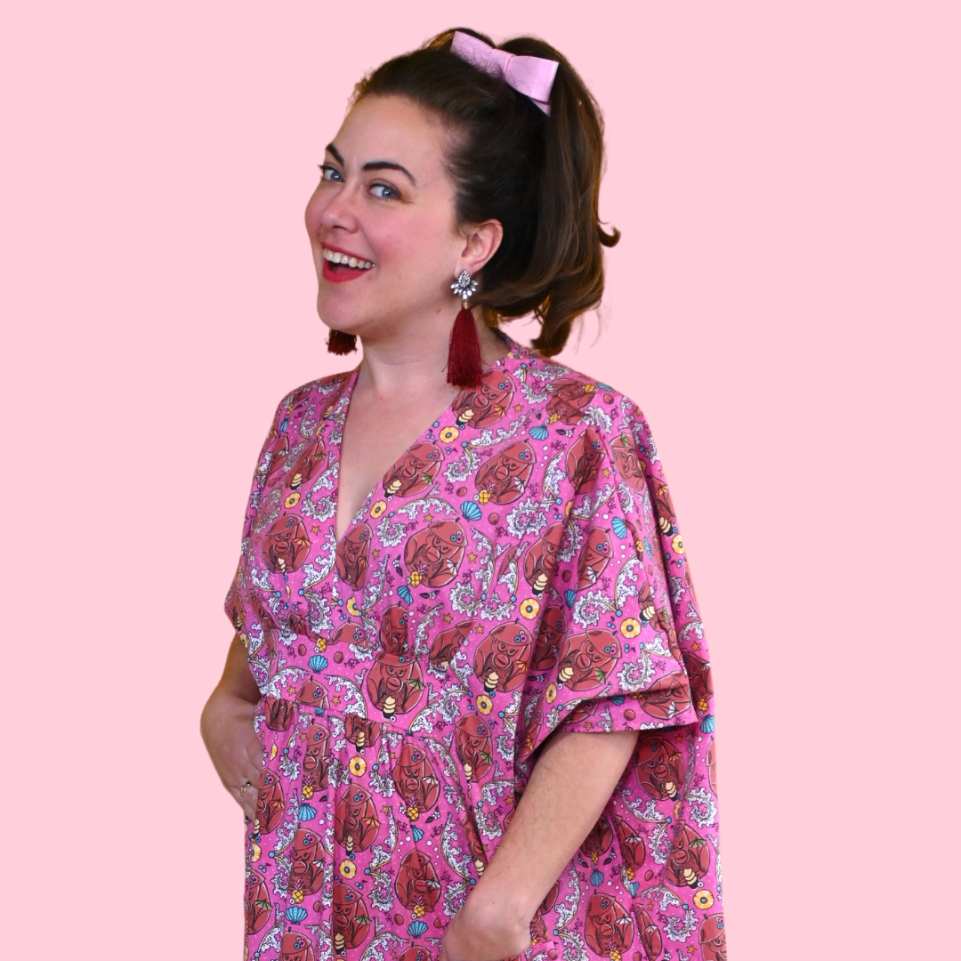 Monkey Business Maxi Caftan in Magenta Madness Blue Platypus Clothing