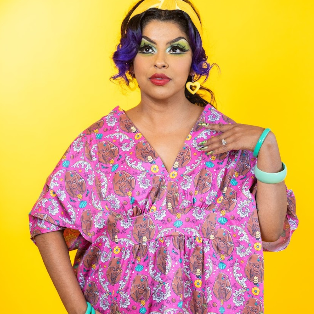 Monkey Business Maxi Caftan in Magenta Madness Blue Platypus Clothing