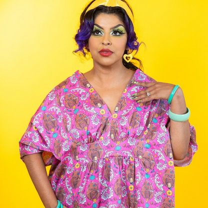Monkey Business Maxi Caftan in Magenta Madness Blue Platypus Clothing