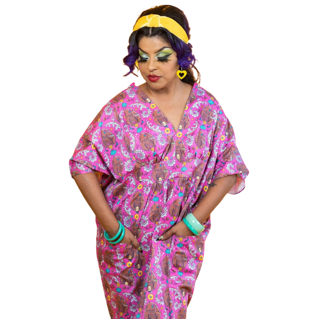 Monkey Business Maxi Caftan in Magenta Madness Blue Platypus Clothing