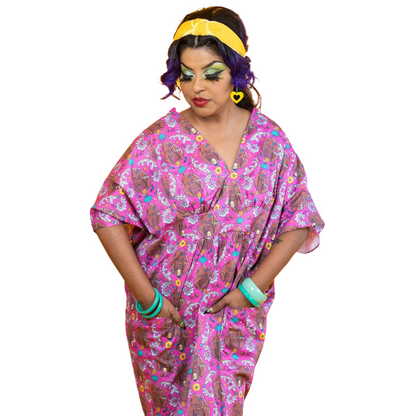 Monkey Business Maxi Caftan in Magenta Madness Blue Platypus Clothing