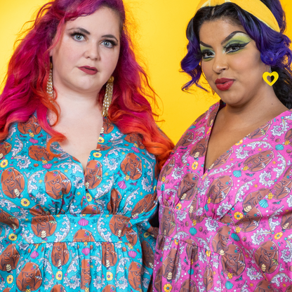 Monkey Business Maxi Caftan in Magenta Madness Blue Platypus Clothing