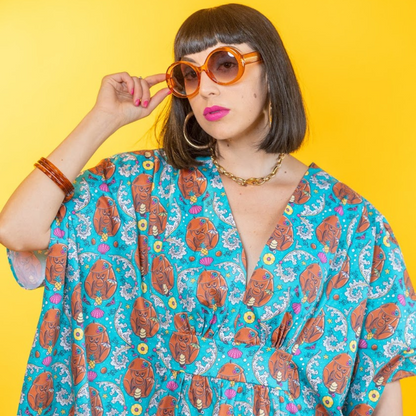 Monkey Business Midi Caftan in Blue Hawaiian Blue Platypus Clothing