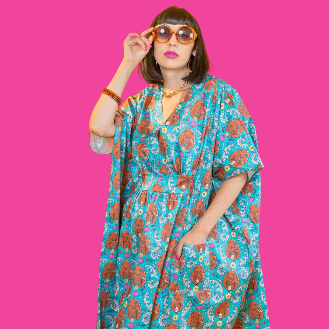 Monkey Business Midi Caftan in Blue Hawaiian Blue Platypus Clothing