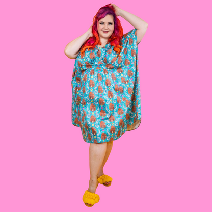 Monkey Business Midi Caftan in Blue Hawaiian Blue Platypus Clothing