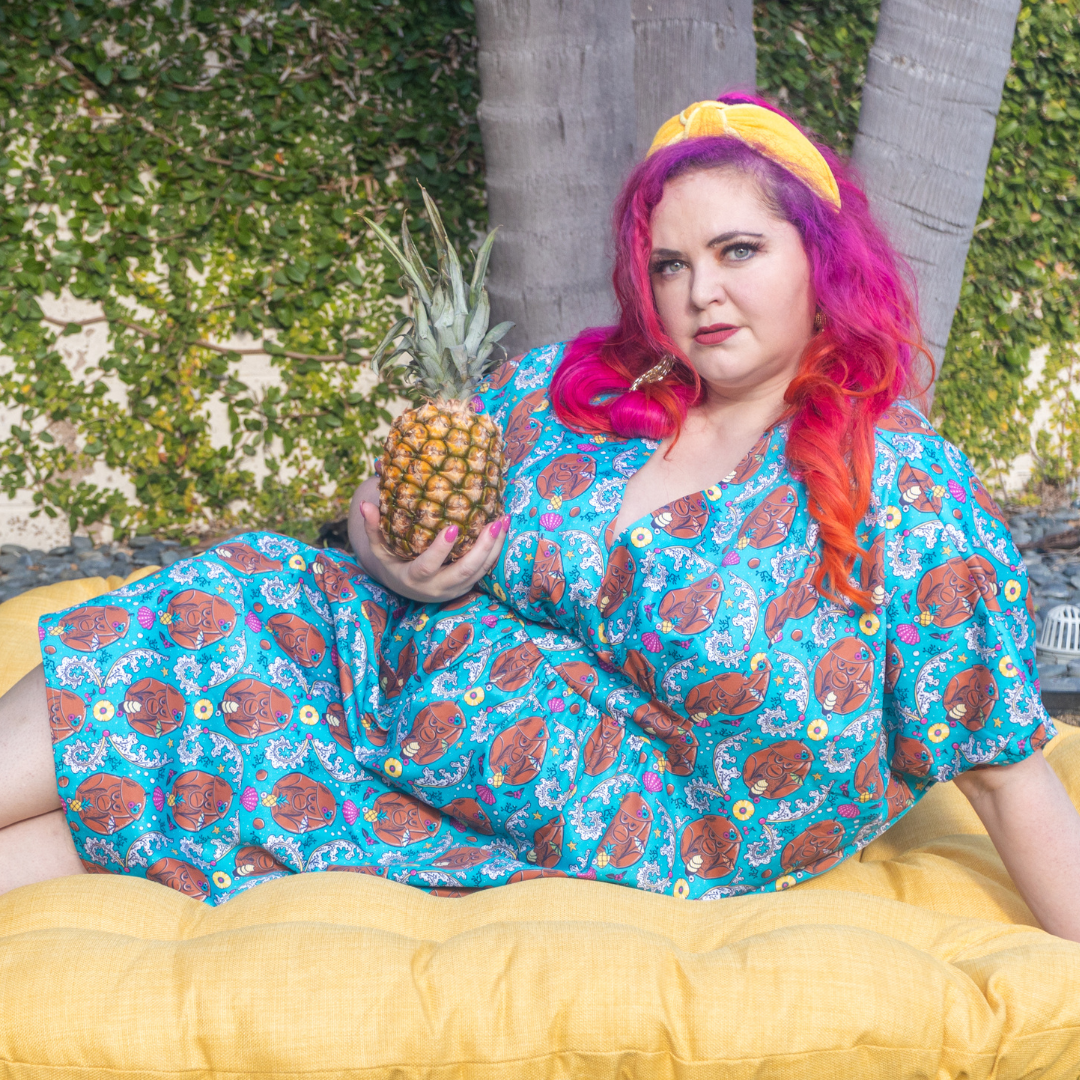 Monkey Business Midi Caftan in Blue Hawaiian Blue Platypus Clothing