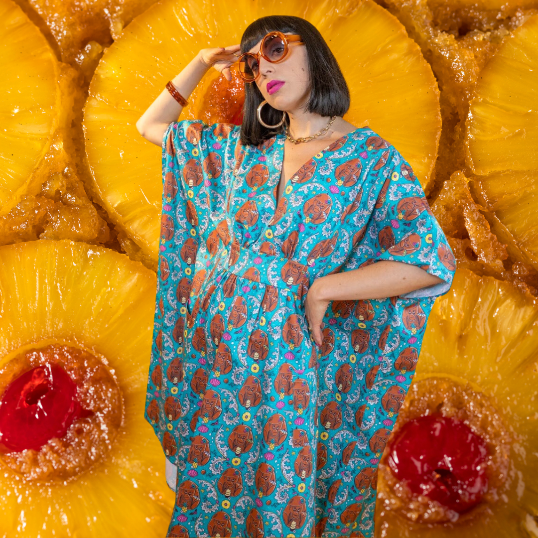 Monkey Business Midi Caftan in Blue Hawaiian Blue Platypus Clothing