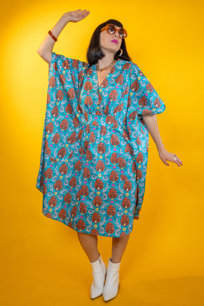 Monkey Business Midi Caftan in Blue Hawaiian Blue Platypus Clothing