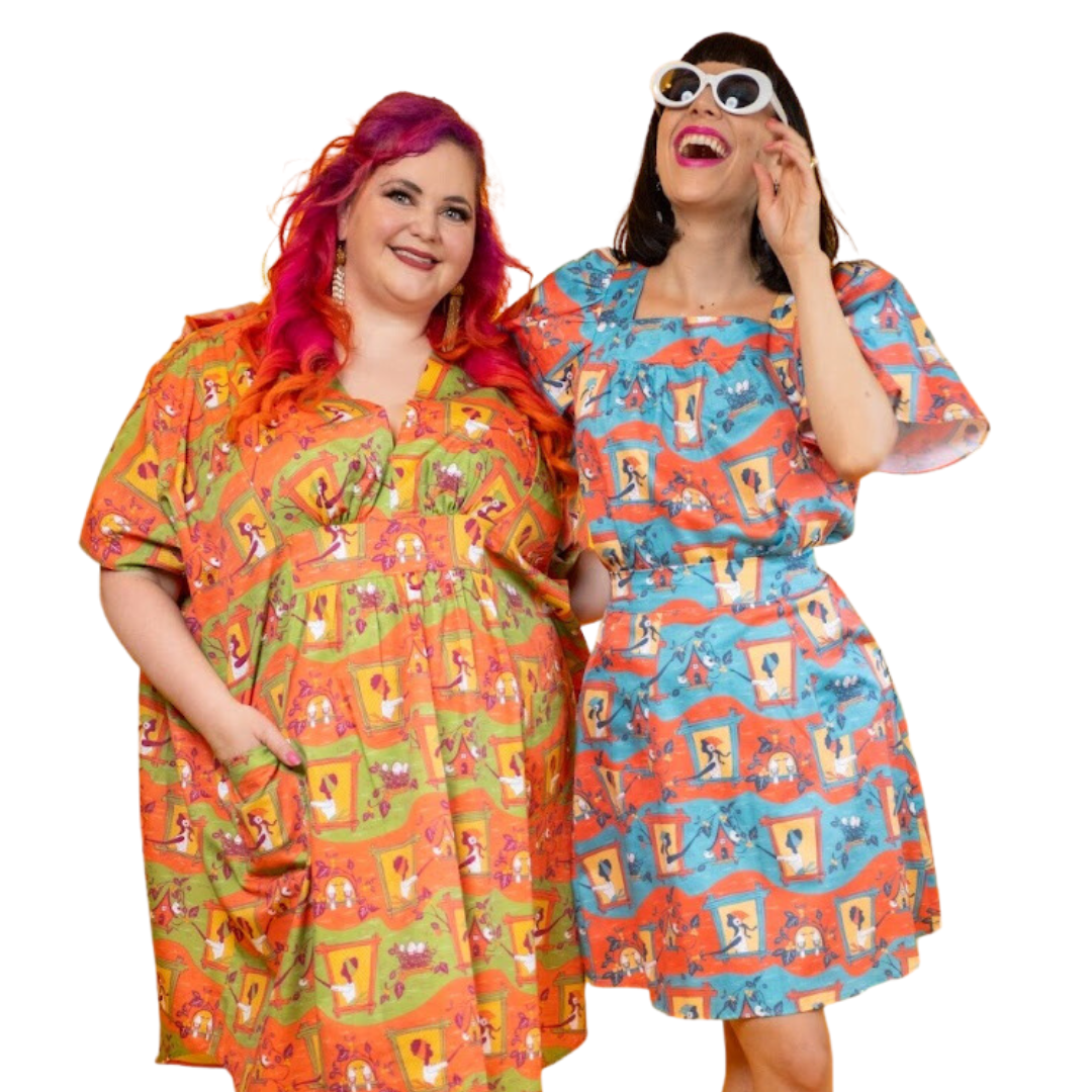 Brownstone Betties Midi Caftan in Pumpkin & Olive Blue Platypus Clothing