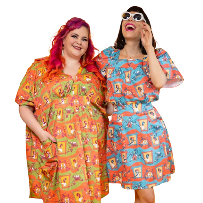Brownstone Betties Midi Caftan in Pumpkin & Olive Blue Platypus Clothing