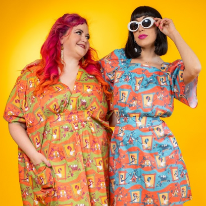 Brownstone Betties Midi Caftan in Pumpkin & Olive Blue Platypus Clothing
