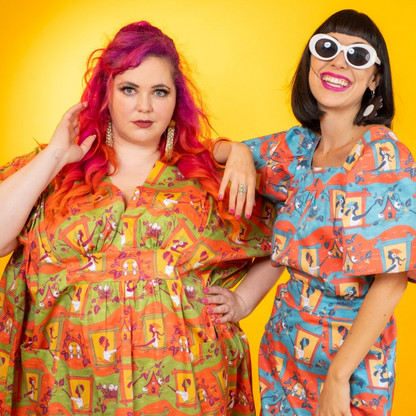 Brownstone Betties Midi Caftan in Pumpkin & Olive Blue Platypus Clothing