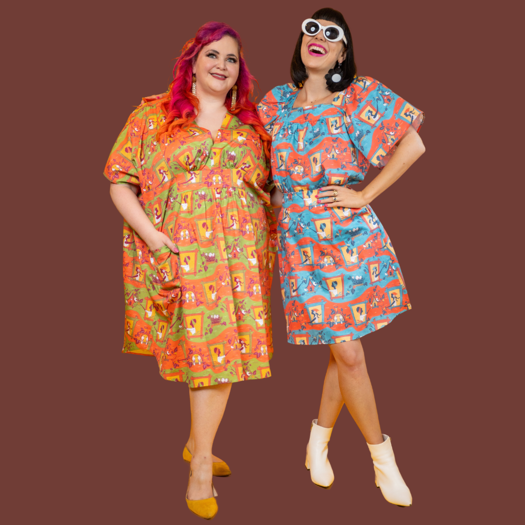 Brownstone Betties Midi Caftan in Pumpkin & Olive Blue Platypus Clothing