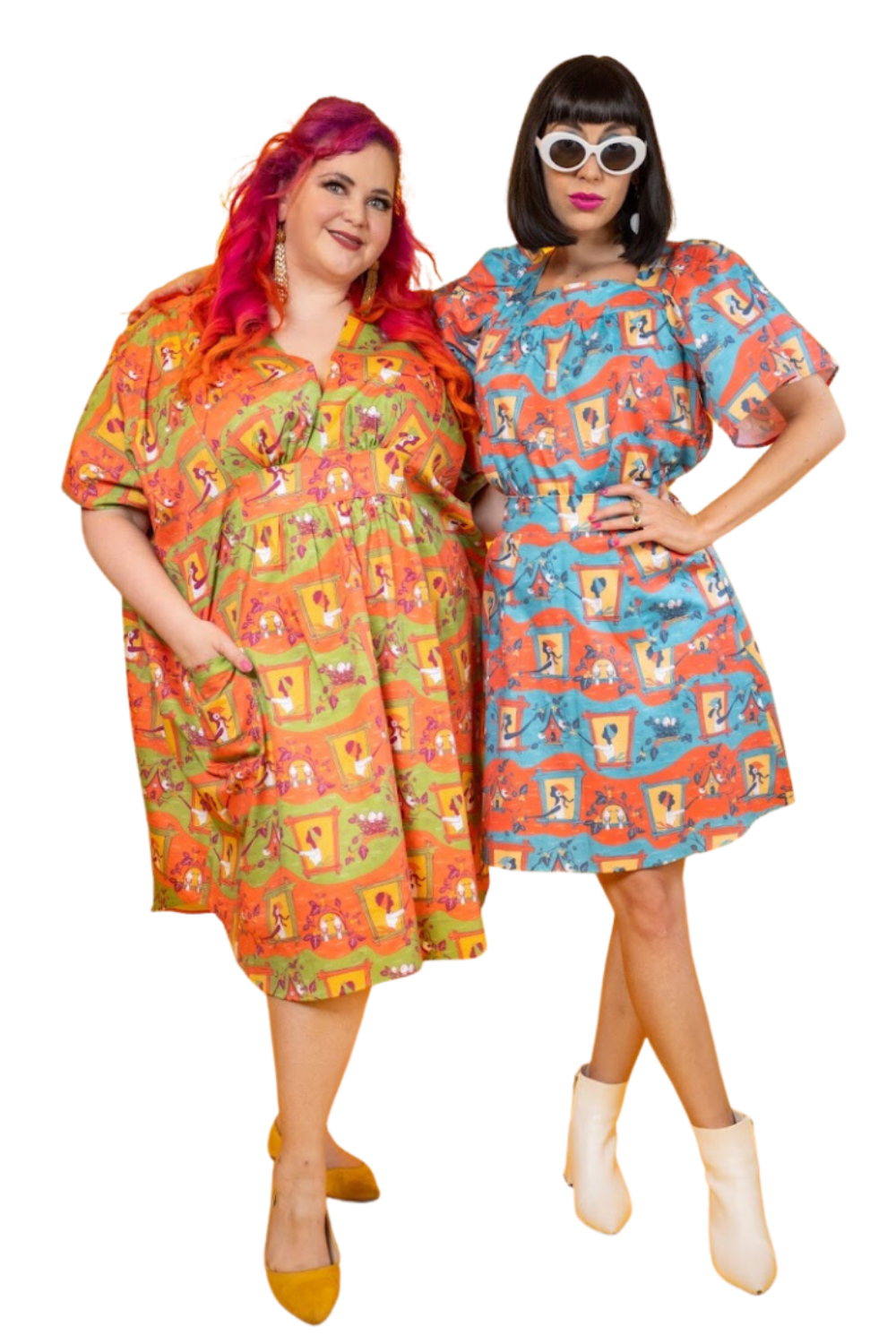 Brownstone Betties Midi Caftan in Pumpkin & Olive Blue Platypus Clothing
