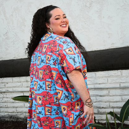 Brownstone Betties Midi Caftan in Red & Blue Blue Platypus Clothing
