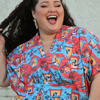 Brownstone Betties Midi Caftan in Red & Blue Blue Platypus Clothing