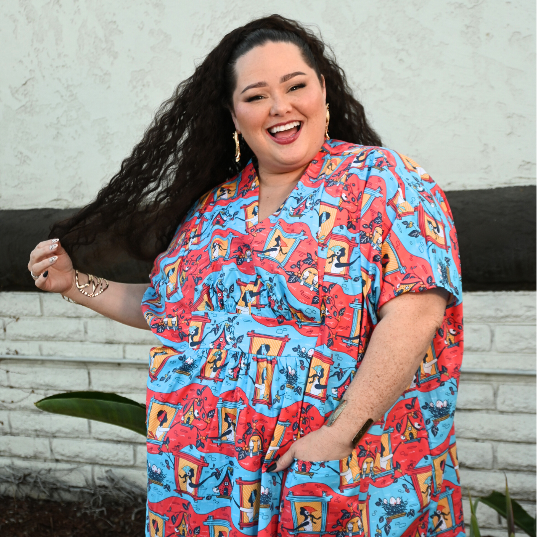 Brownstone Betties Midi Caftan in Red & Blue Blue Platypus Clothing
