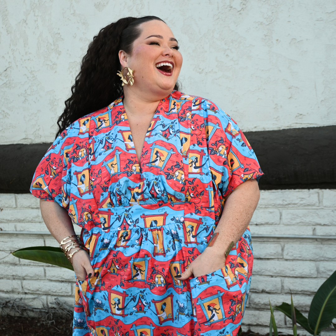 Brownstone Betties Midi Caftan in Red & Blue Blue Platypus Clothing