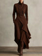 Women's Cross-Wrap High-Neck Long-Sleeve Maxi Dress FitiqueFit