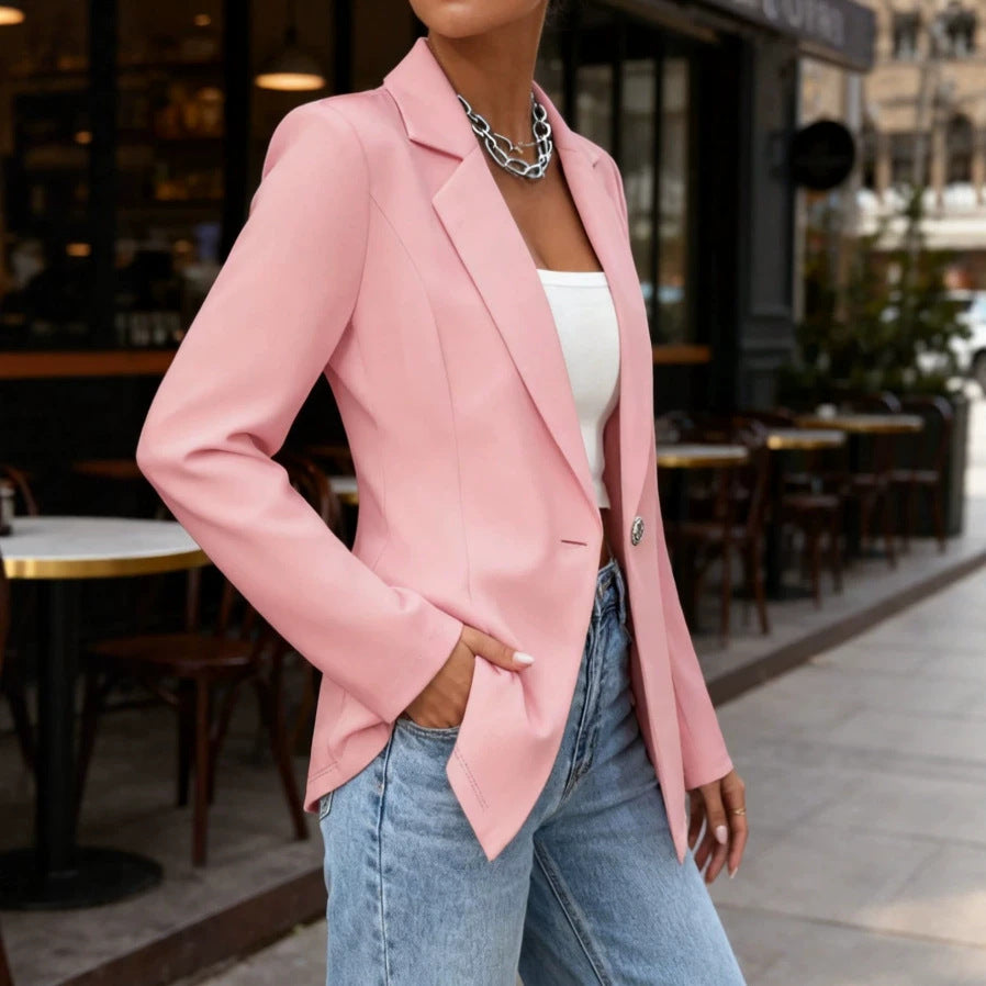 Women's Slim Fit Lapel Collar Long-Sleeve Blazer – Waist-Cinched FitiqueFit