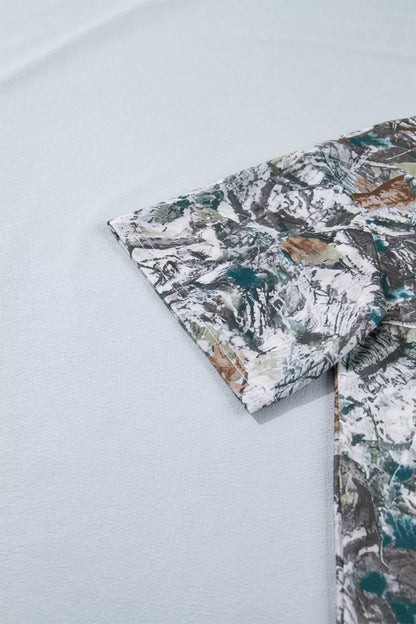 Abstract Woodland Print Tunic Henley T Shirt New Era Fashion LLc