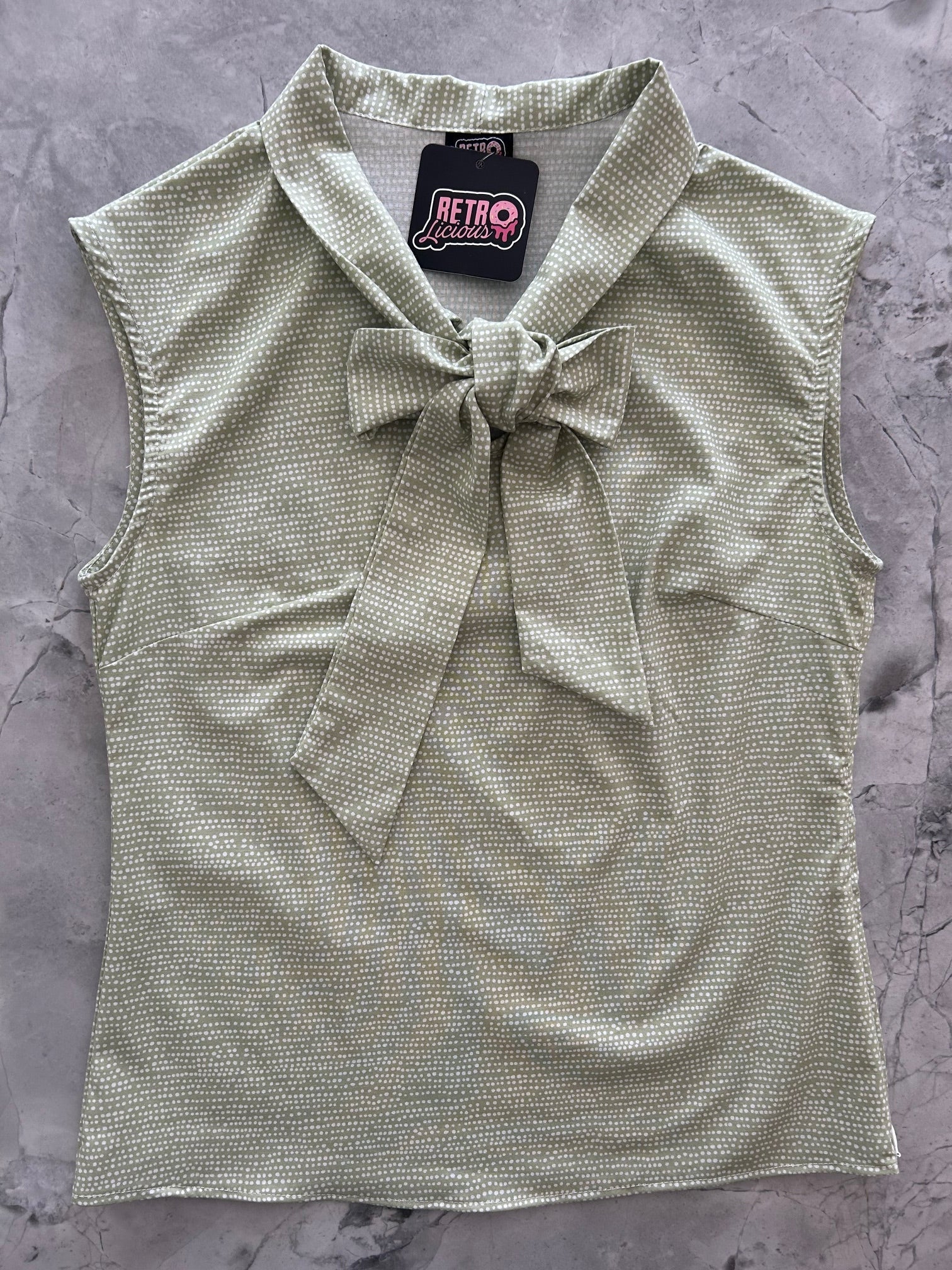 Sage Dot Bow Top Retrolicious