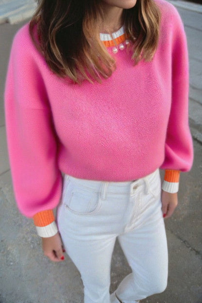 Pearl Contrast Trim Crewneck Drop Shoulder Sweater Shop Style & More | Fresh Looks, Everyday Deals & Free Shipping