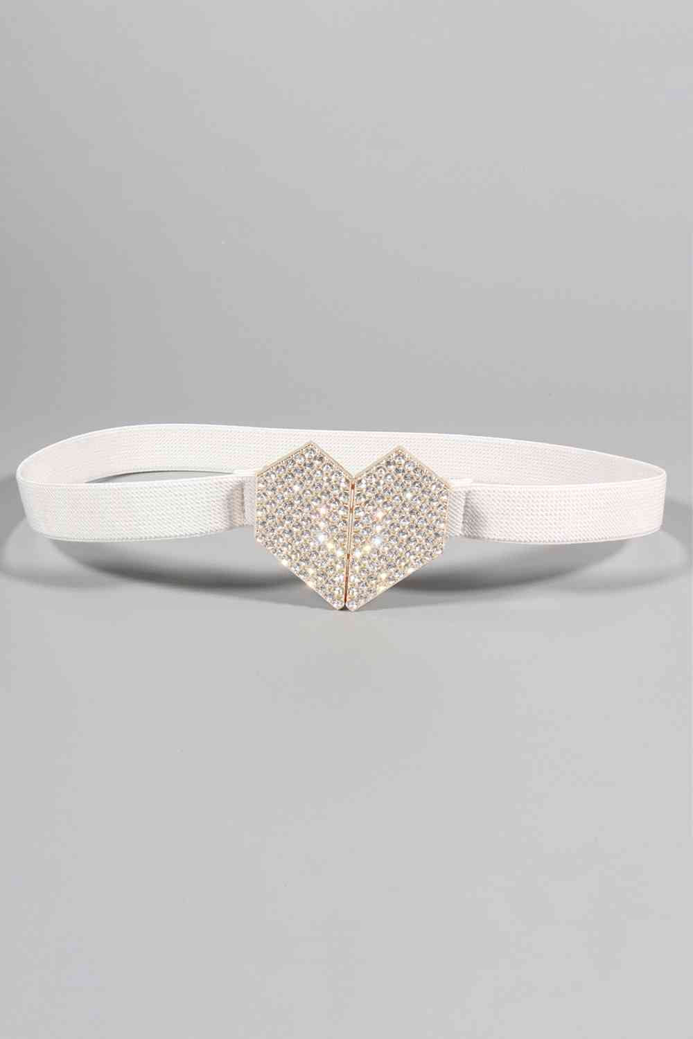 GlamStyle Rhinestone Heart Buckle Elastic Belt – Stunning Sparkle and Comfort See size chart under “more details” The Fashion Celestial