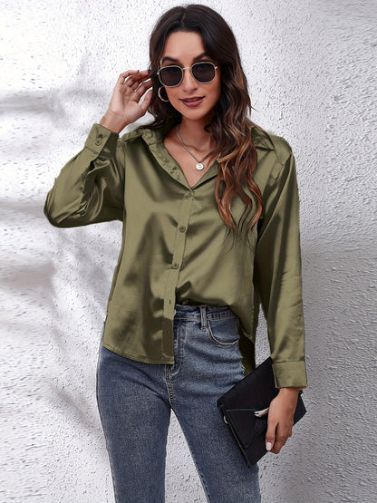 Hot Style In-Kind Shooting Satin Shirt Women'S Satin Imitation Long-Sleeved Shirt New European And American Cross-Border Women'S Clothing NovaCart