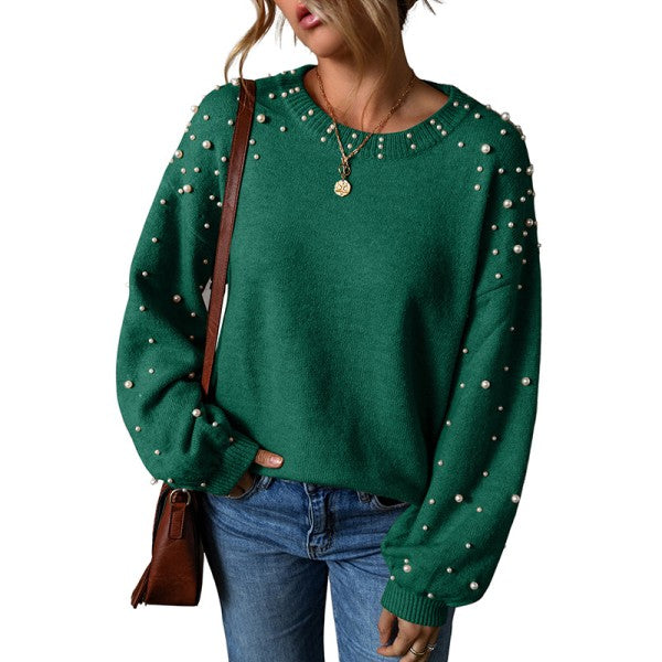 Pearled Drop Shoulder Round Neck Sweater Shop Style & More | Fresh Looks, Everyday Deals & Free Shipping