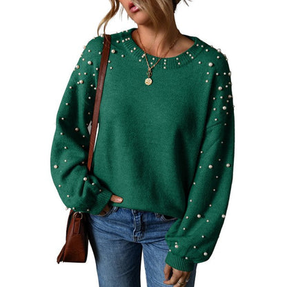 Pearled Drop Shoulder Round Neck Sweater Shop Style & More | Fresh Looks, Everyday Deals & Free Shipping
