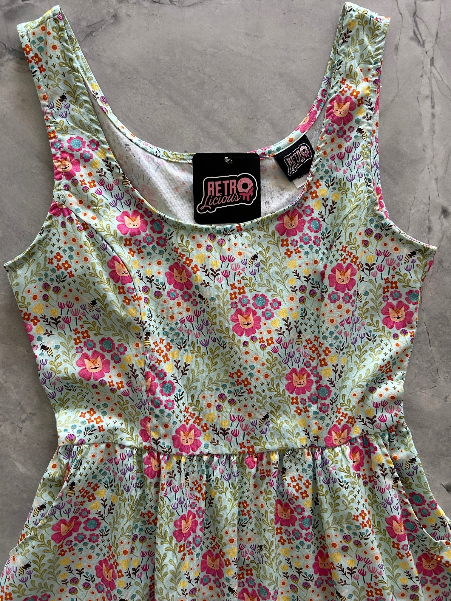 Floral Cats Fit & Flare Dress Retrolicious