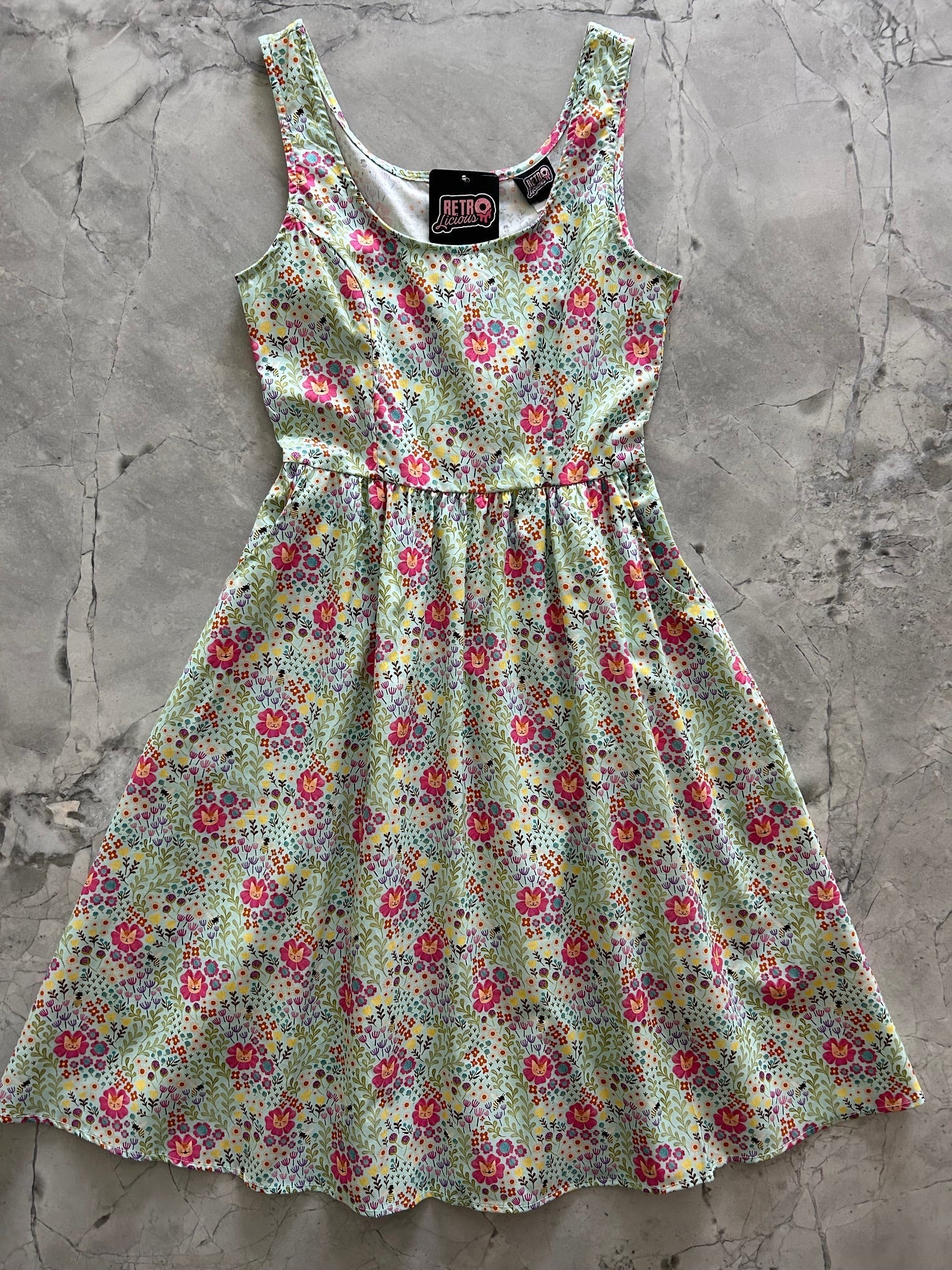 Floral Cats Fit & Flare Dress Retrolicious